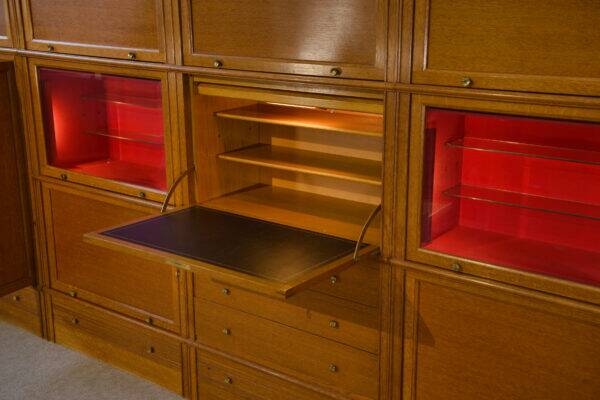 Modular furniture set by Pierre Cruege for Martin Dupuis in light oak, 1960