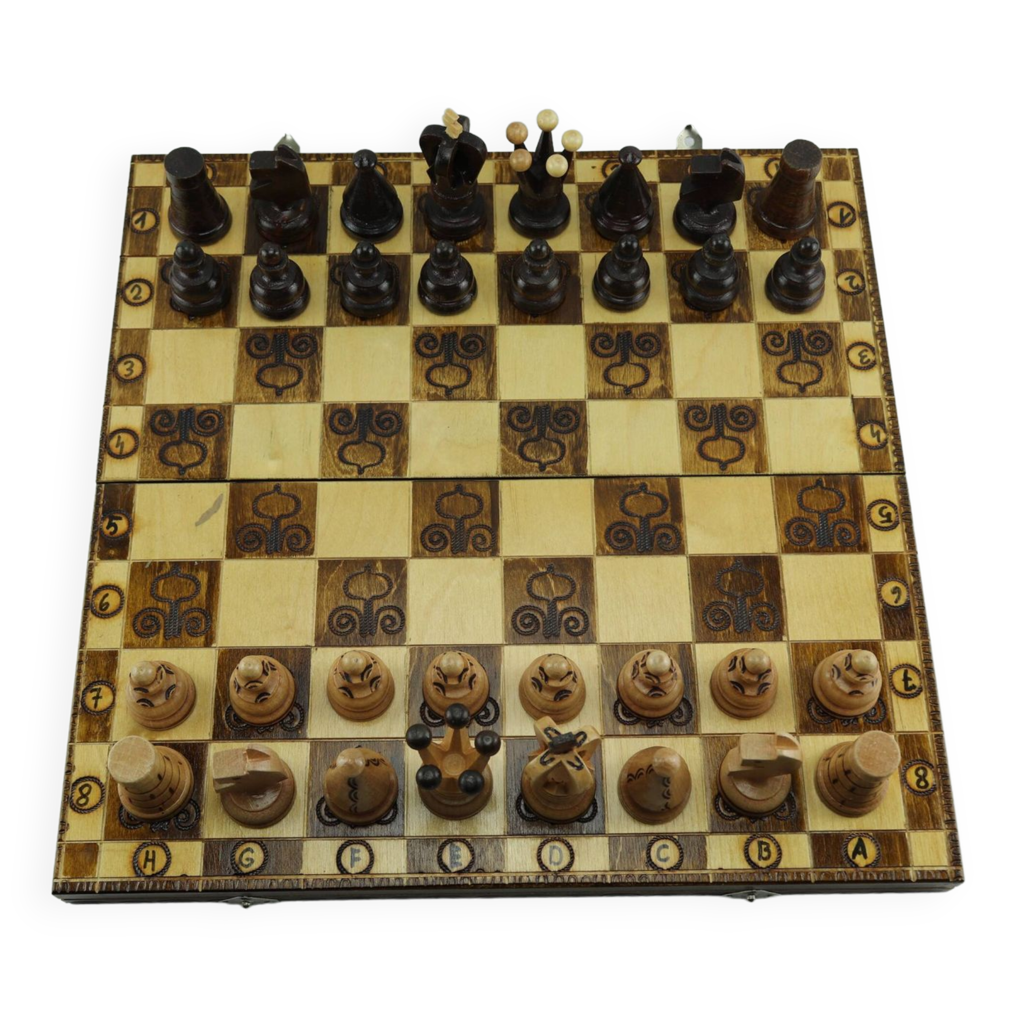 Vintage handcrafted folding chess set
