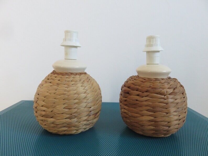 Pair of rope and ceramic lamps from the 80s