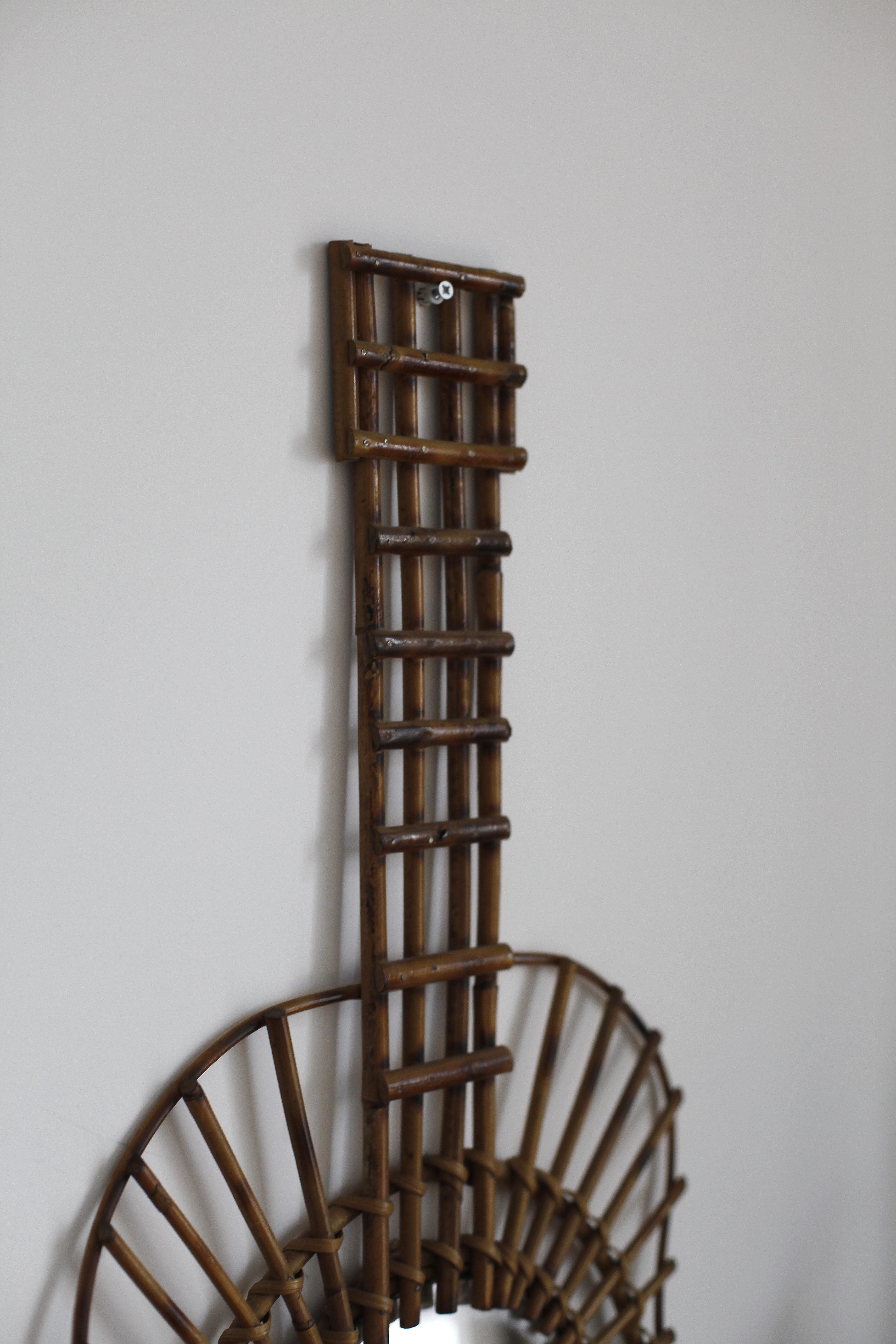 Rattan guitar mirror 75 x 38 cm year 1950