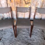 Series of 6 Scandinavian chairs in wood + gray skai, 70s vintage #a572