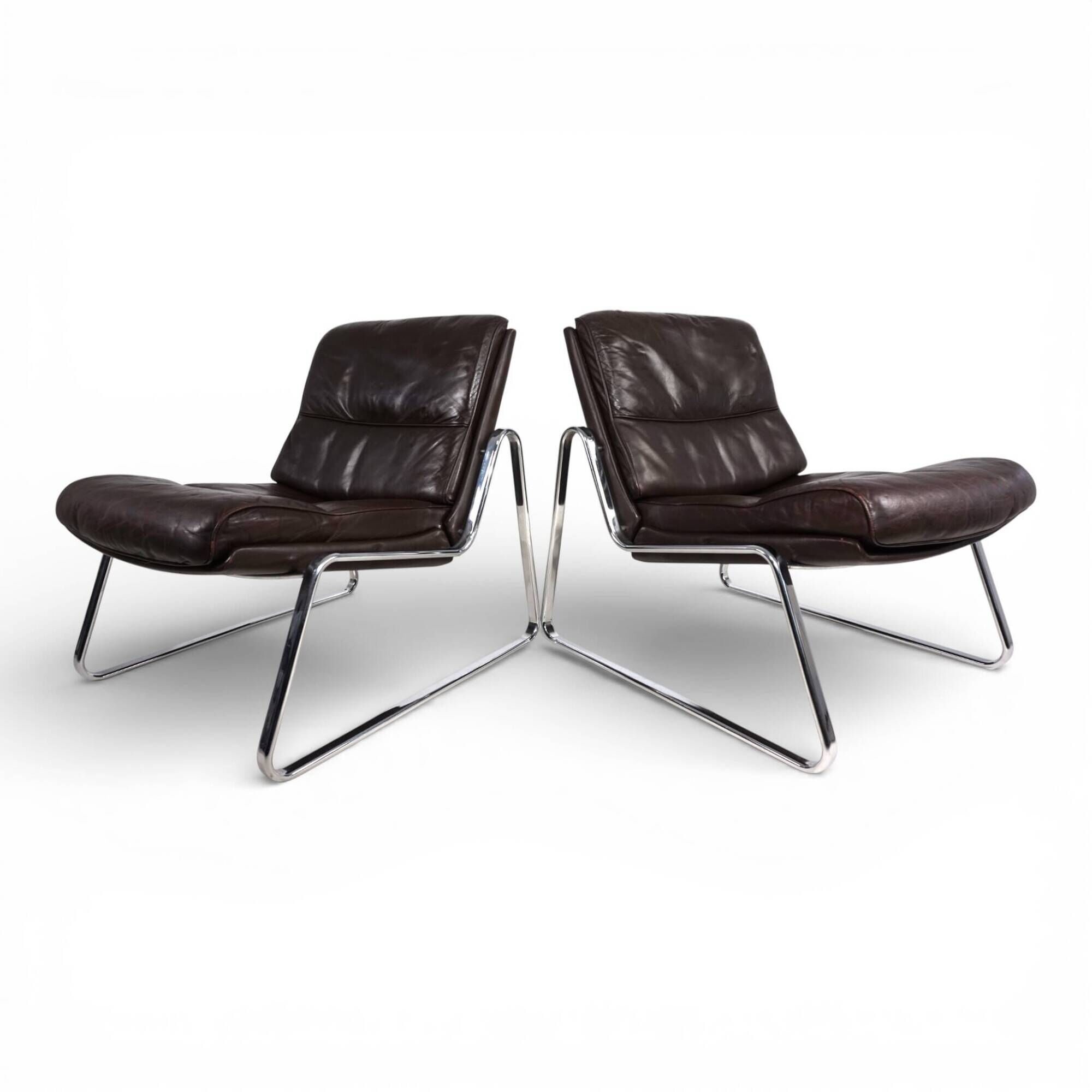 Set of 2 Drabert lounge chairs in brown leather by Gerd Lange, 1970