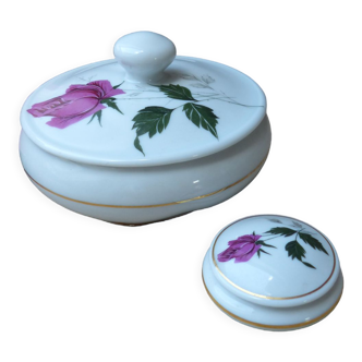 Ensemble deux boites à bijoux en porcelaine de Limoges, lot de deux boites à bijoux décor de roses