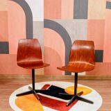 Pair of children's chairs made of plywood, vintage style, metal legs