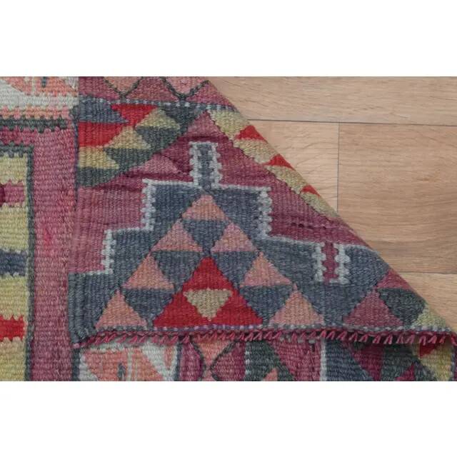 1970s Vintage Turkish Oushak Handmade Wool Cotton Pink Runner Rug 86x286