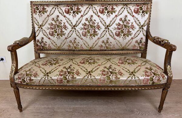 Banquette De Style Louis XVI En Bois Doré, milieu du 19e siècle