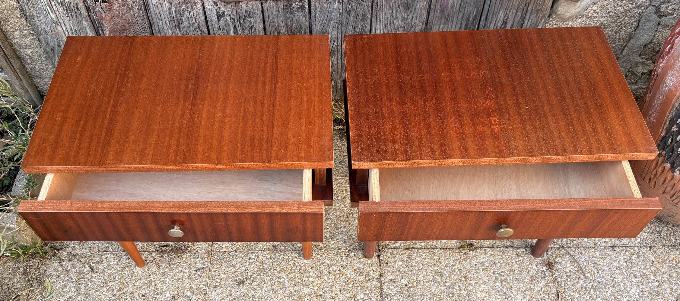 Pair of modernist bedside tables in wood, 1950s