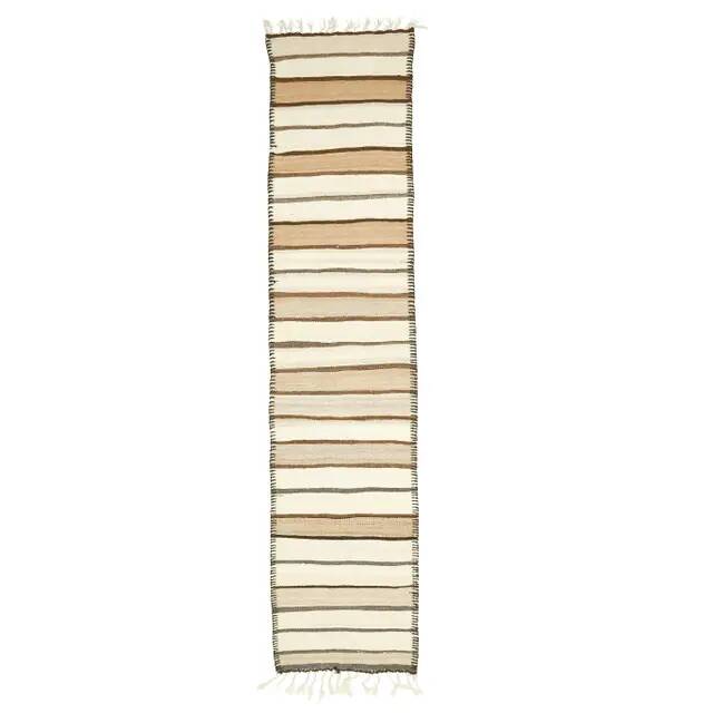 Vintage Turkish Oushak Handmade Cotton Beige Wool Kilim Runner Rug 81x347