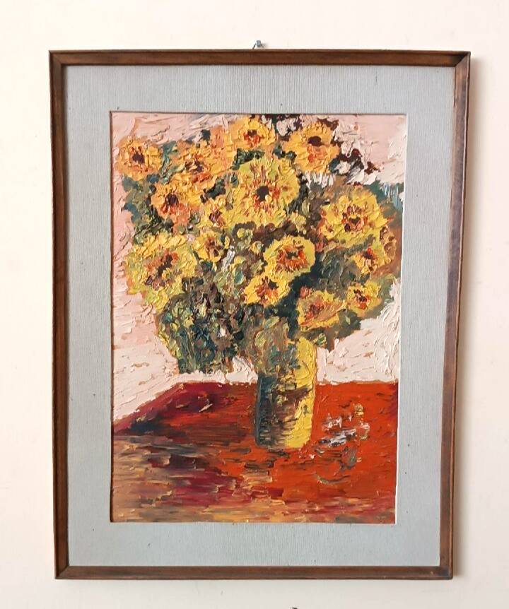 Oil painting on panel - vase with flowers - signed Serafini - dated 1962