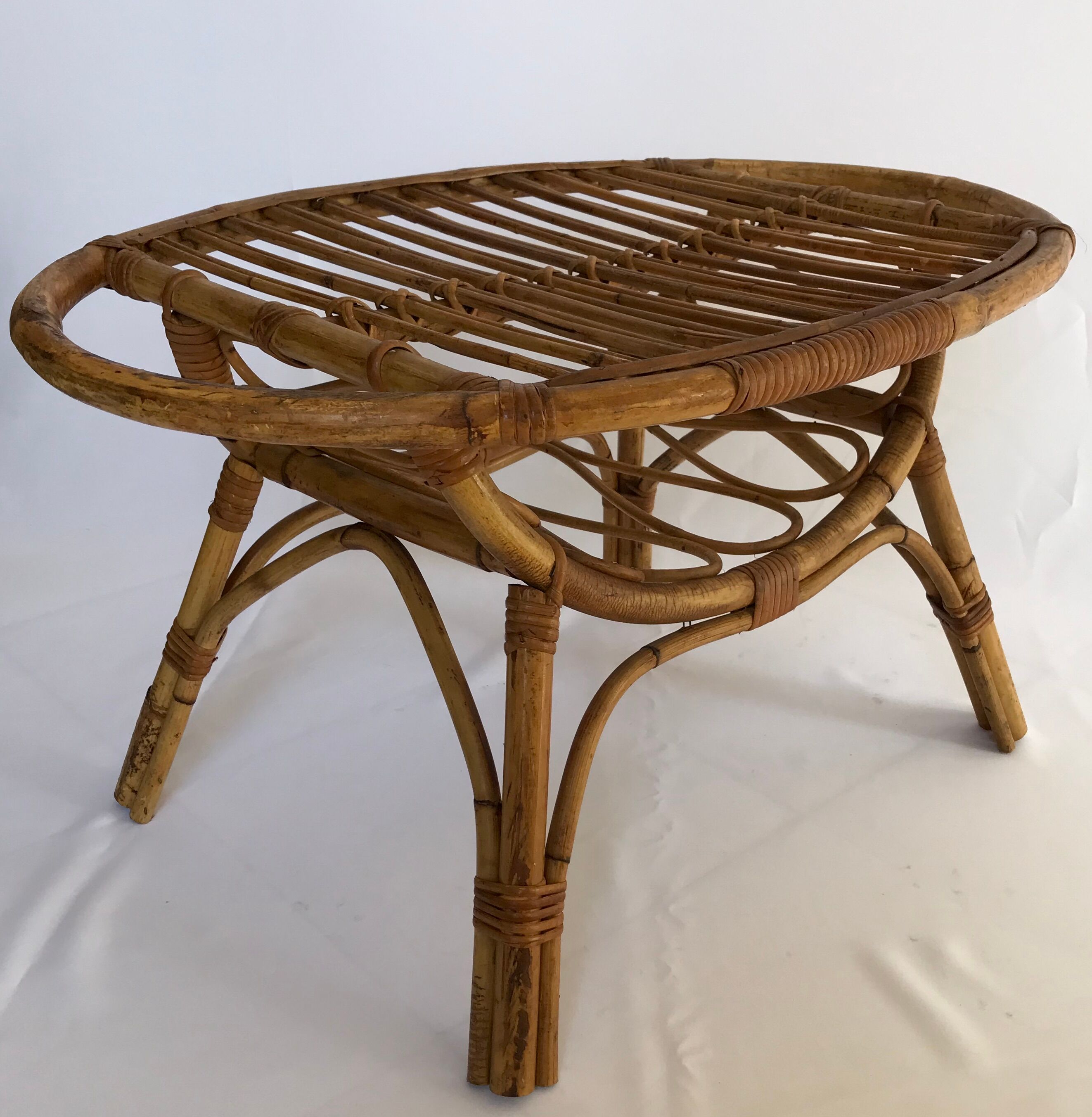 Oval rattan coffee table, Italy 50s
