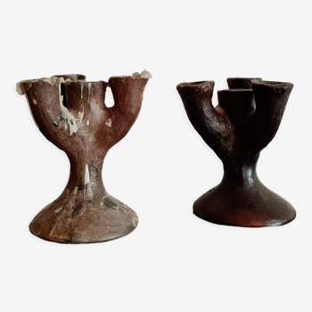 Pair of two antique candle holders