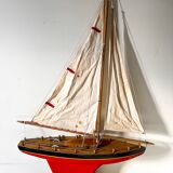Large wooden basin sailing boat, brand Tirot, navigable antique toy.
