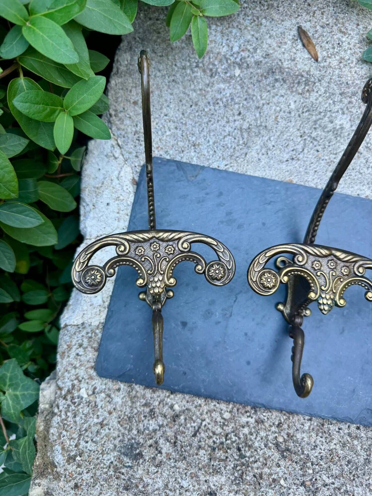 3 solid brass baroque coat hooks