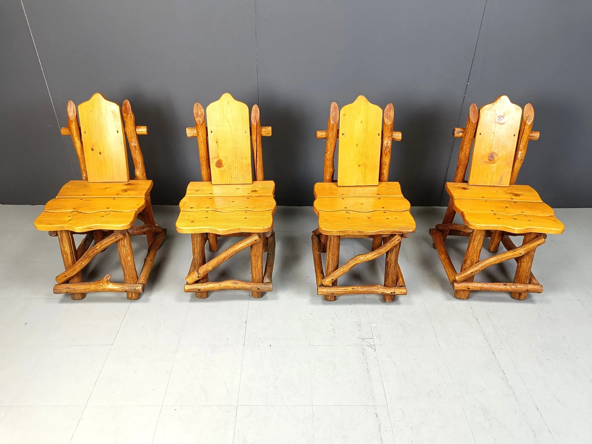 Vintage brutalist dining chairs, set of 4 - 1960s