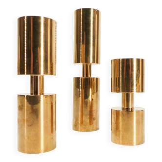 3 Scandinavian solid brass candle holders Thelma Zoega 1976