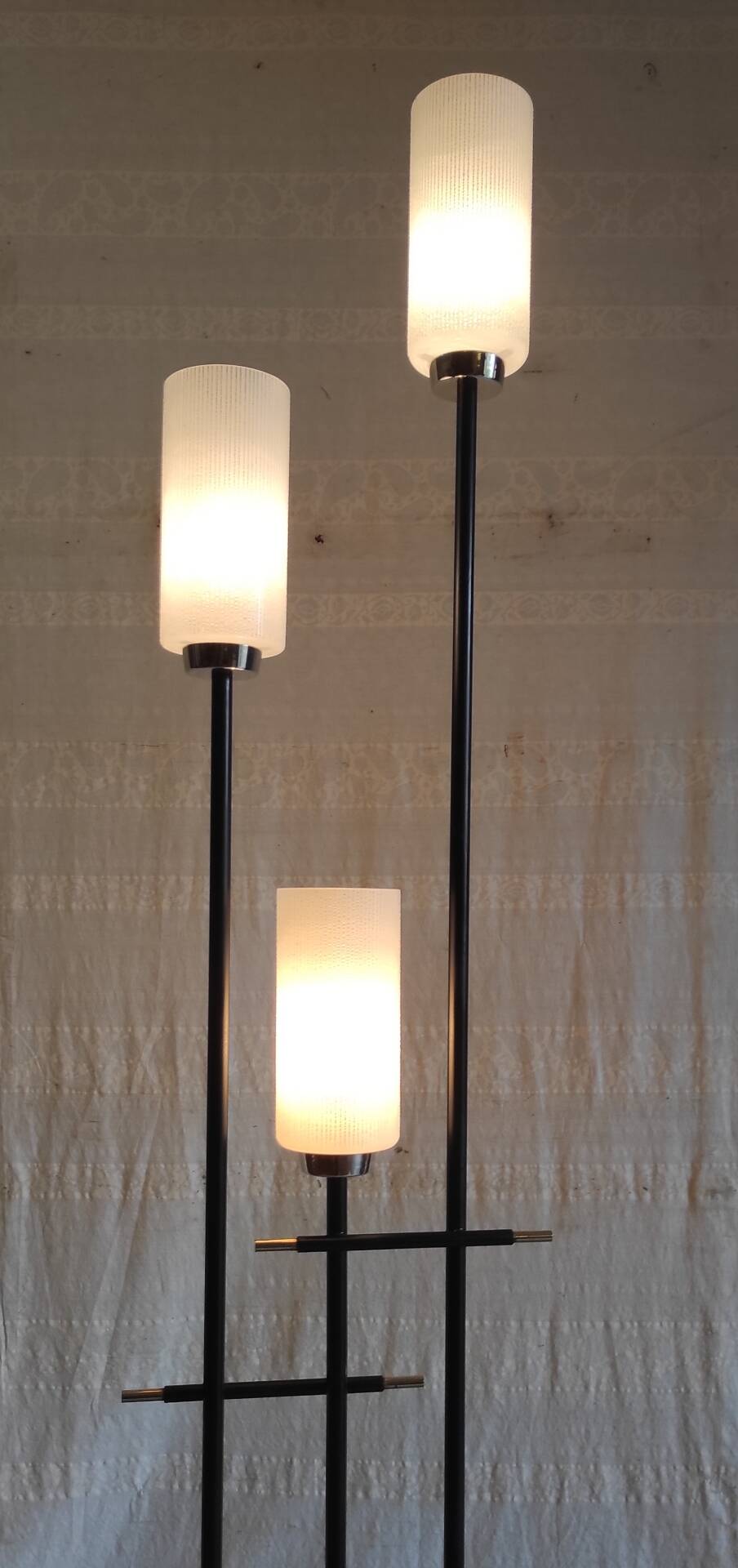 Modernist three-light floor lamp with opaline tulip - 1950s/60s