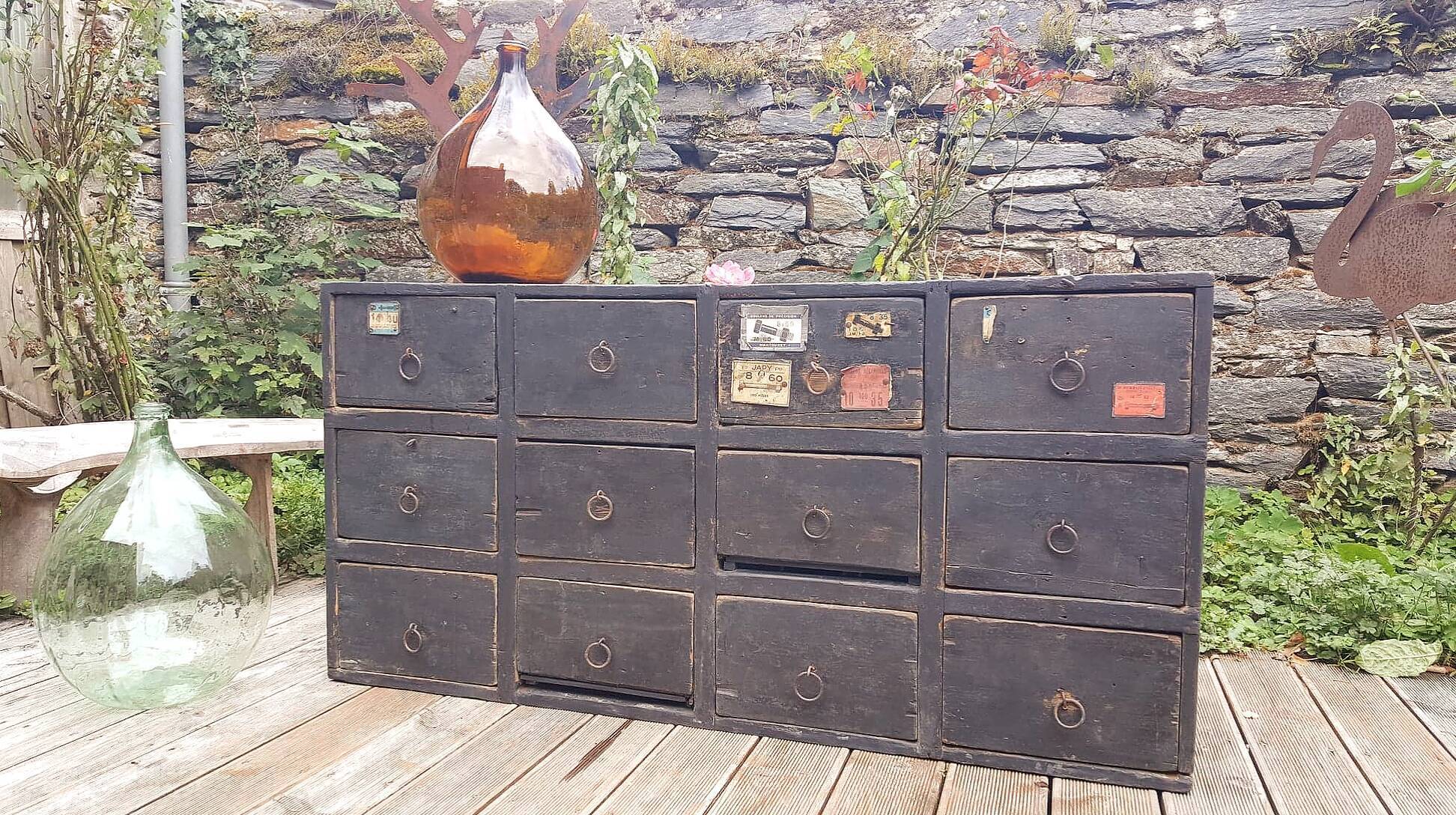 Furniture of old craft hardware with 12 drawers
