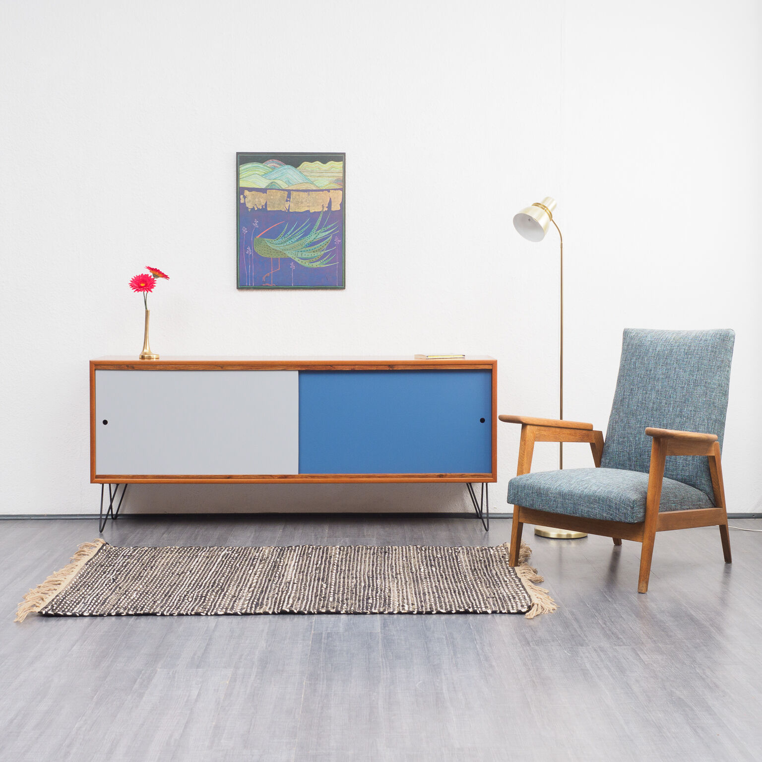 Vintage string, reversible doors, teak, 165cm