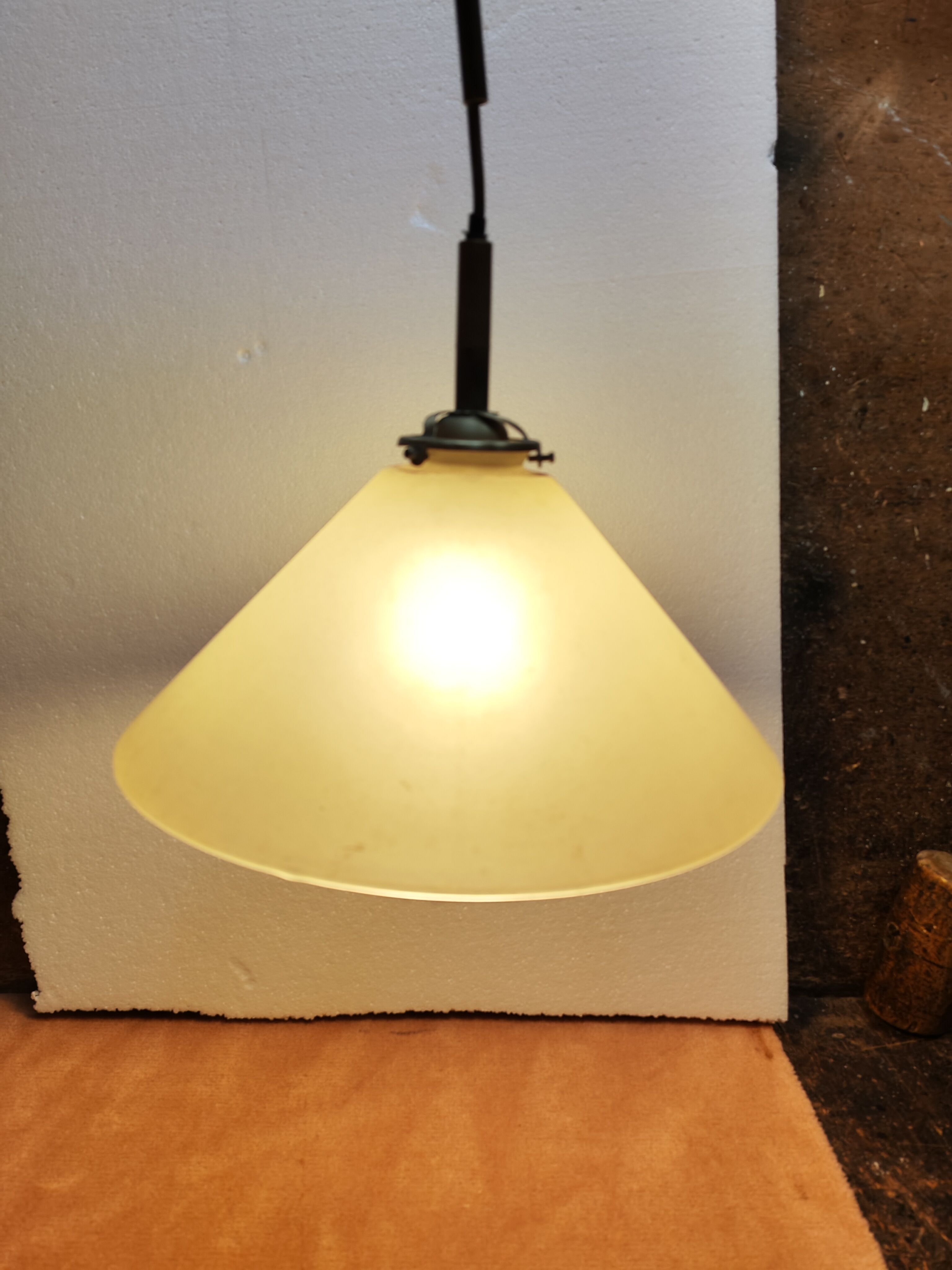 Art Deco conical suspension, opaline and brass