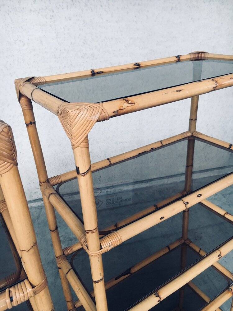 Boho Style Design Bamboo Shelving Units, Italy, 1960s, Set of 2
