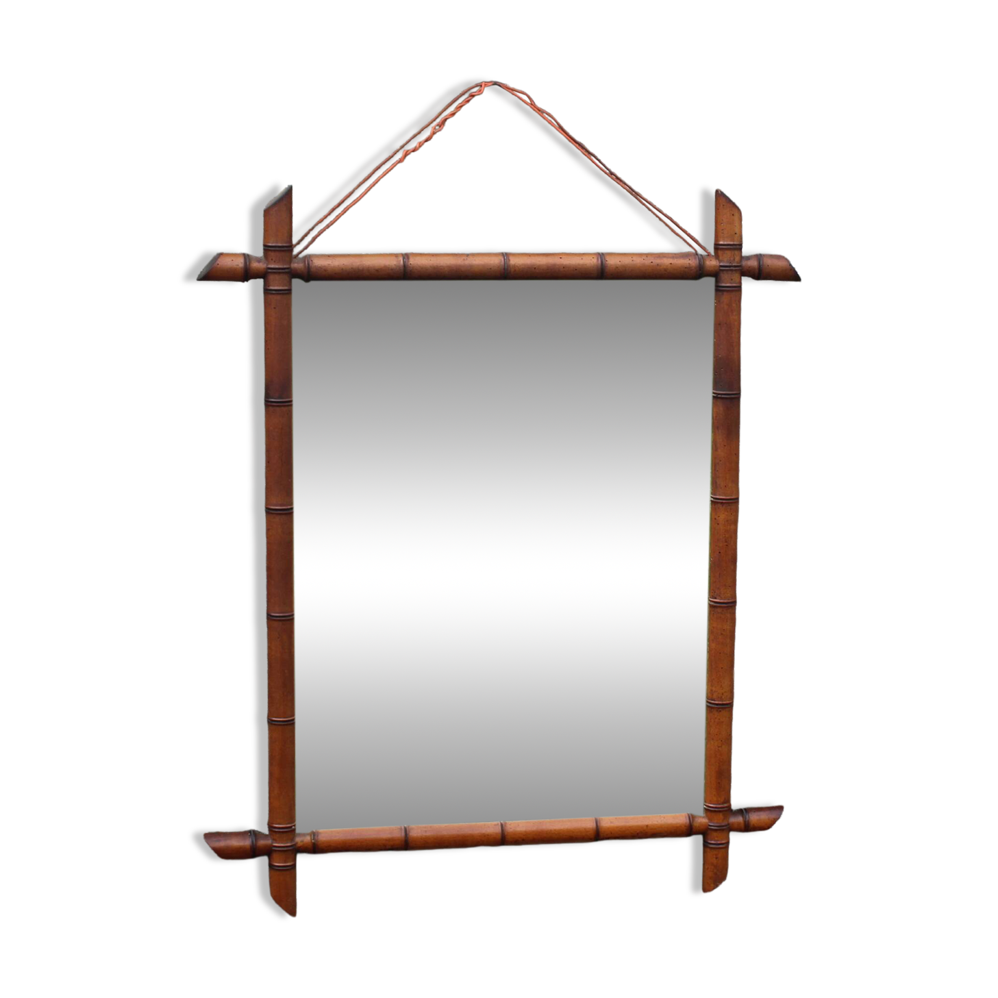 Vintage wooden turned mirror in bamboo style – 1950s/60s