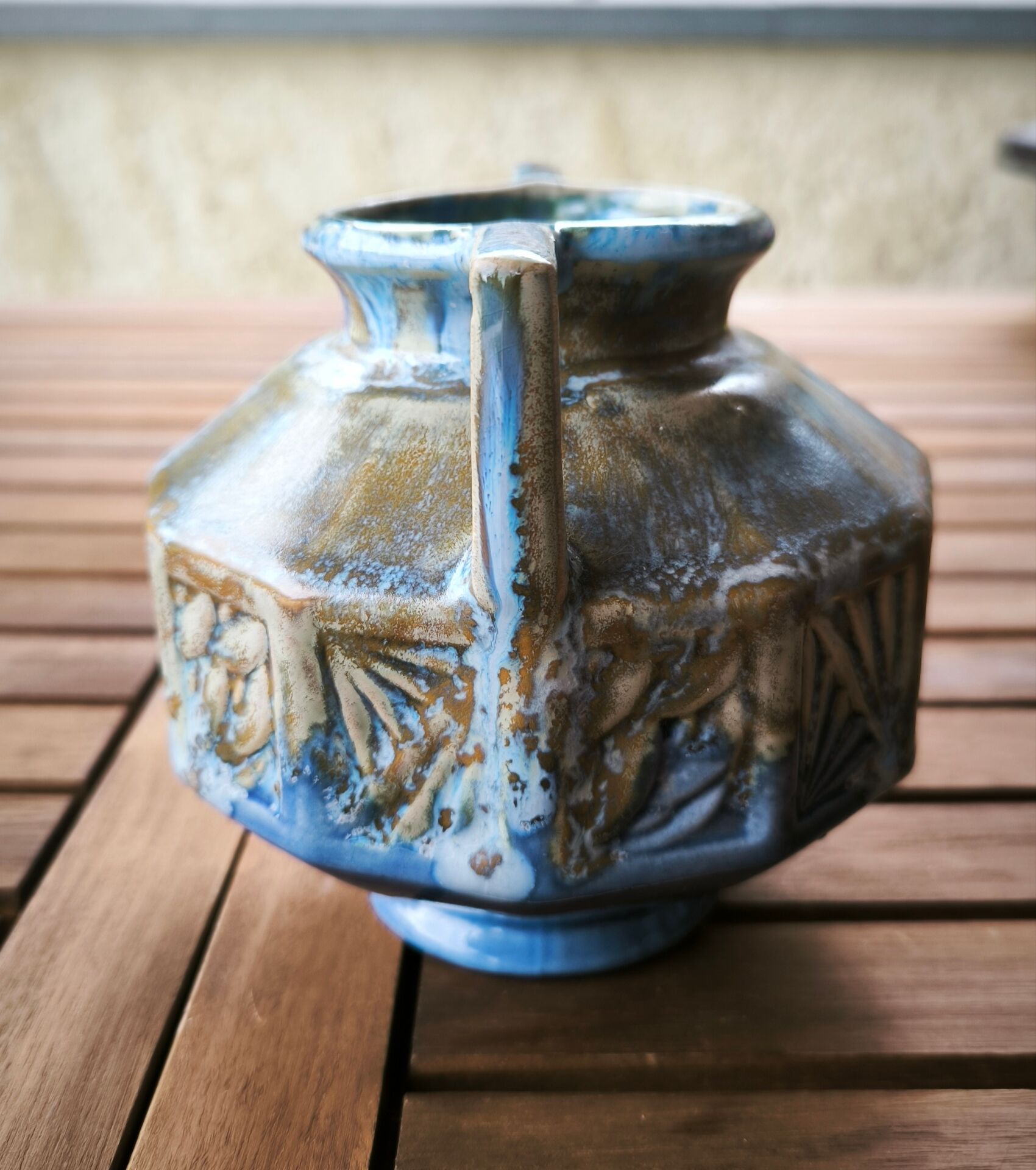 Art Deco octagonal vase in flamed stoneware – signed Alpho (Alphonse Mouton)