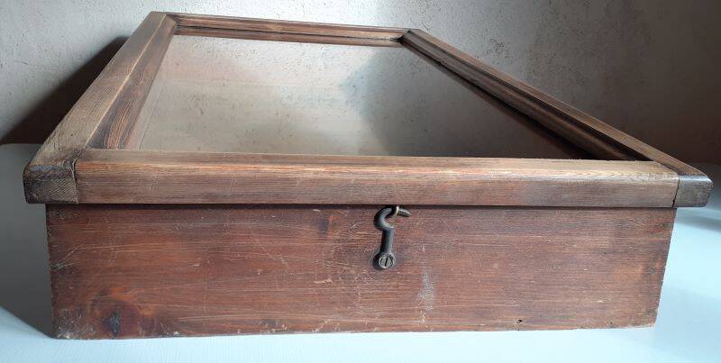 Old sloping pine display case