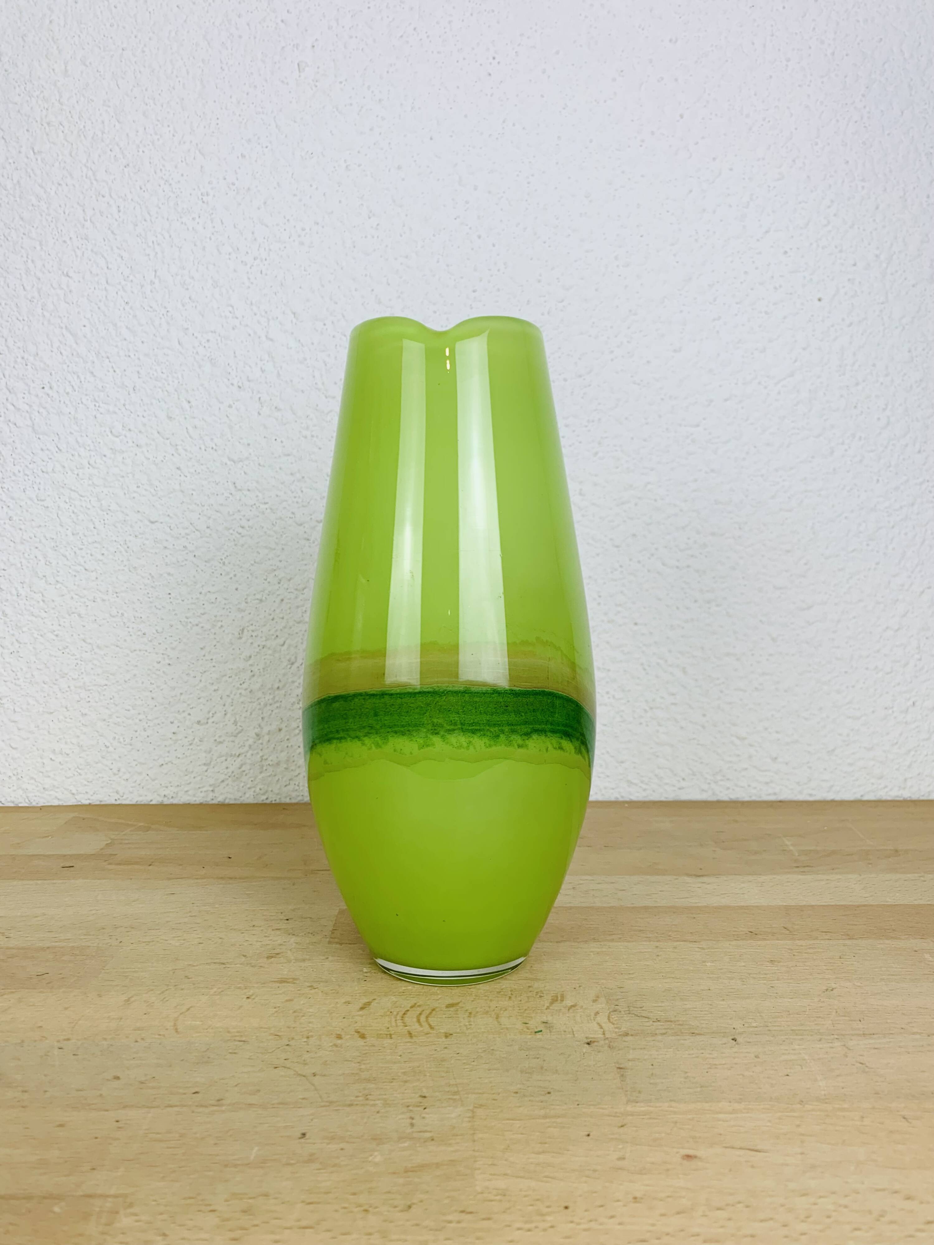 Jade green blown glass vase, handcrafted