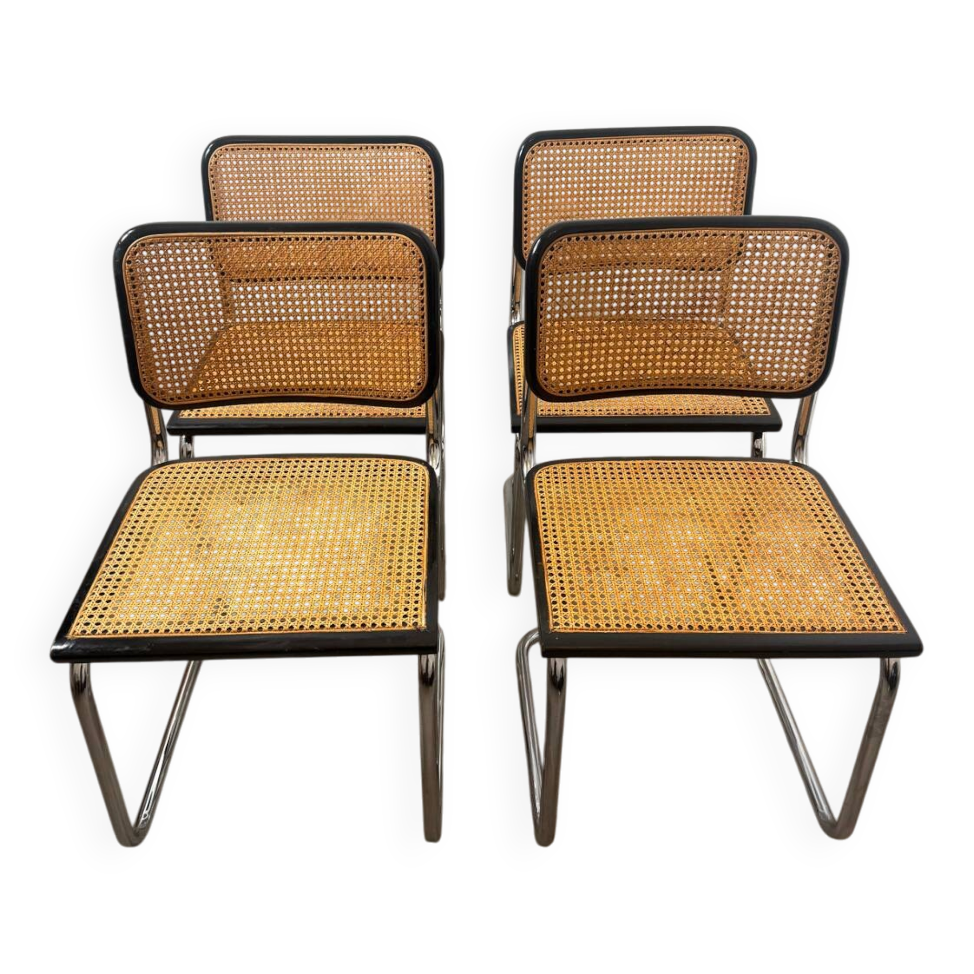 Set of four Marcel Breuer Cesca chairs made in Italy.