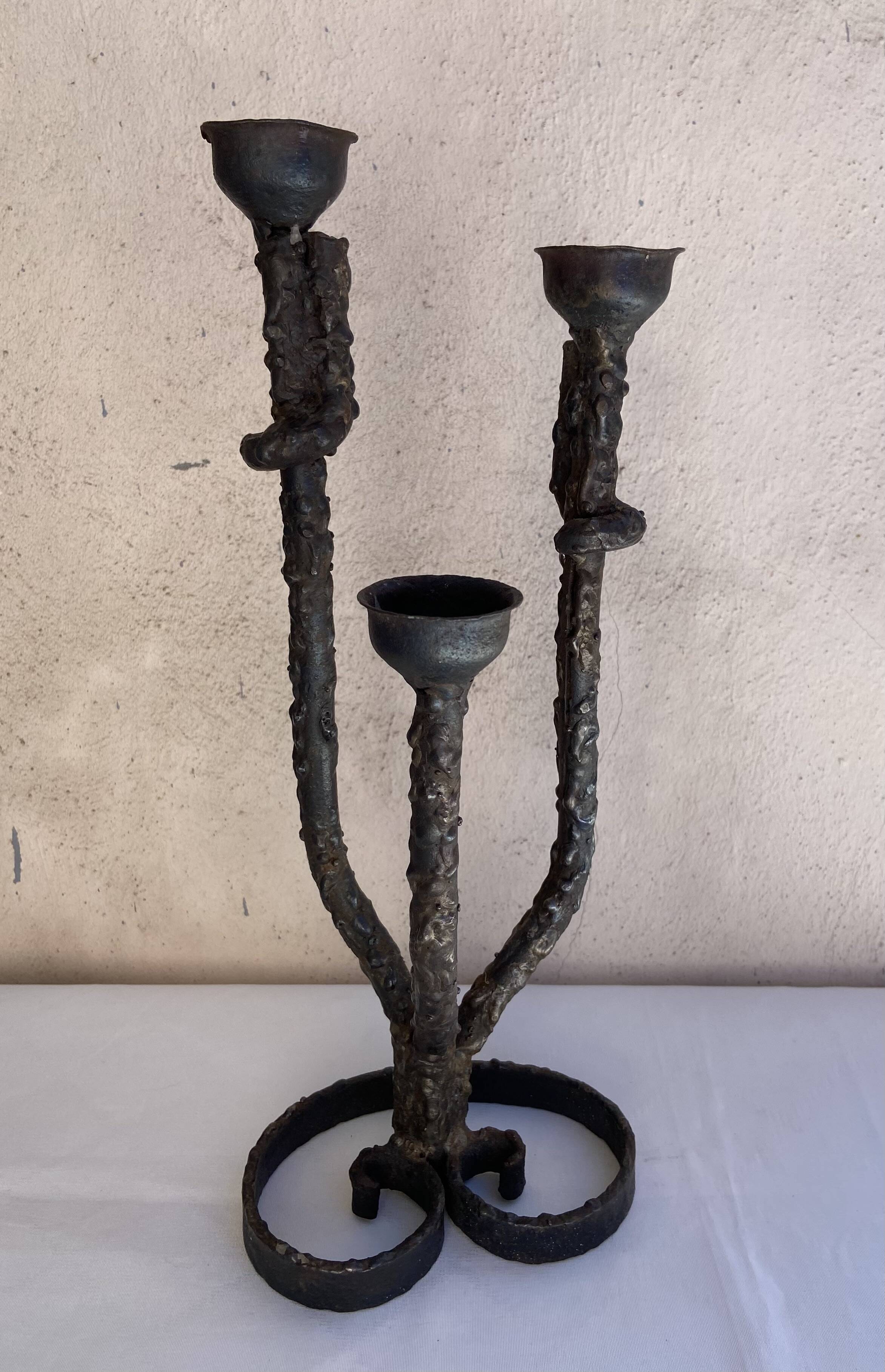 Brutalist iron candle holder