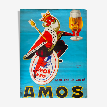 Affiche originale "Bière Amos Pils Metz" 115x151cm 1960