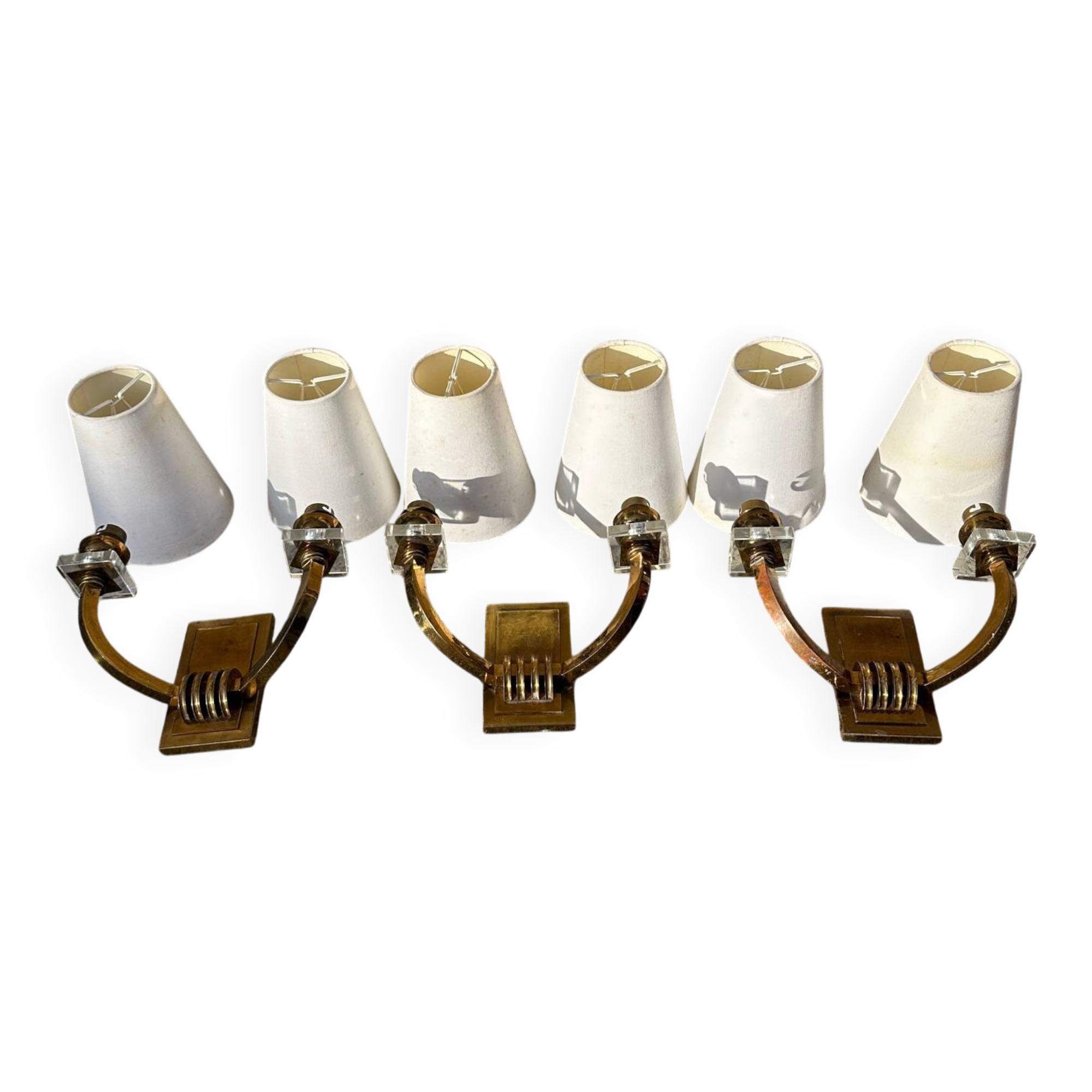 Antique Art Deco wall sconces attributed to Jacques Adnet.