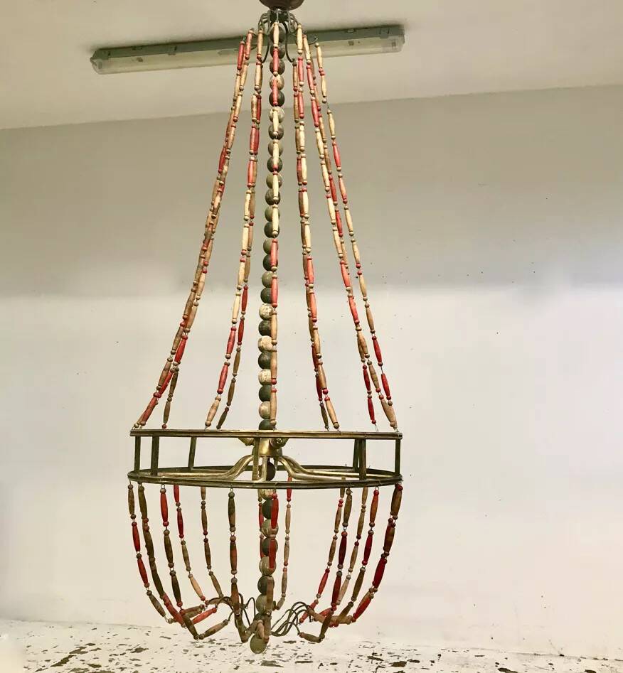 Wooden bead chandelier