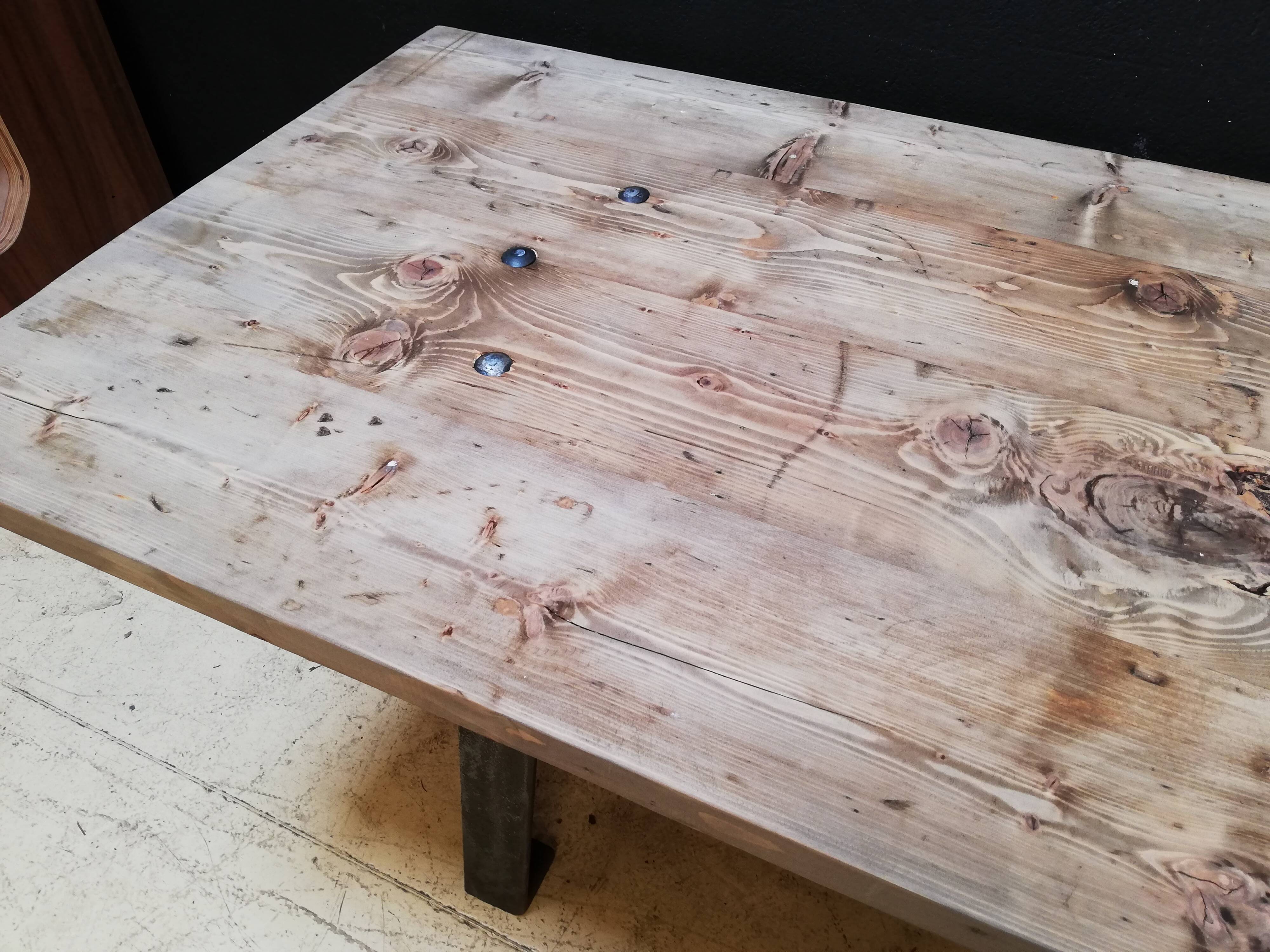 Table in wood and cast iron, industrial style, vintage