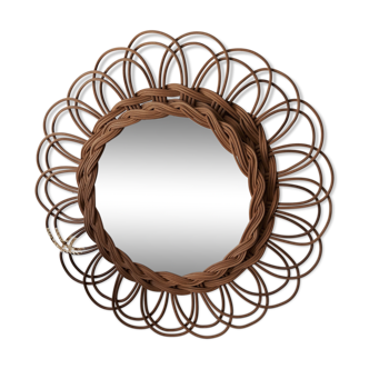 Mirror rotin - vintage osier form fleur / 1960 37cm