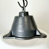 Suspension en émail blanc et fonte avec couvercle en verre, années 1960