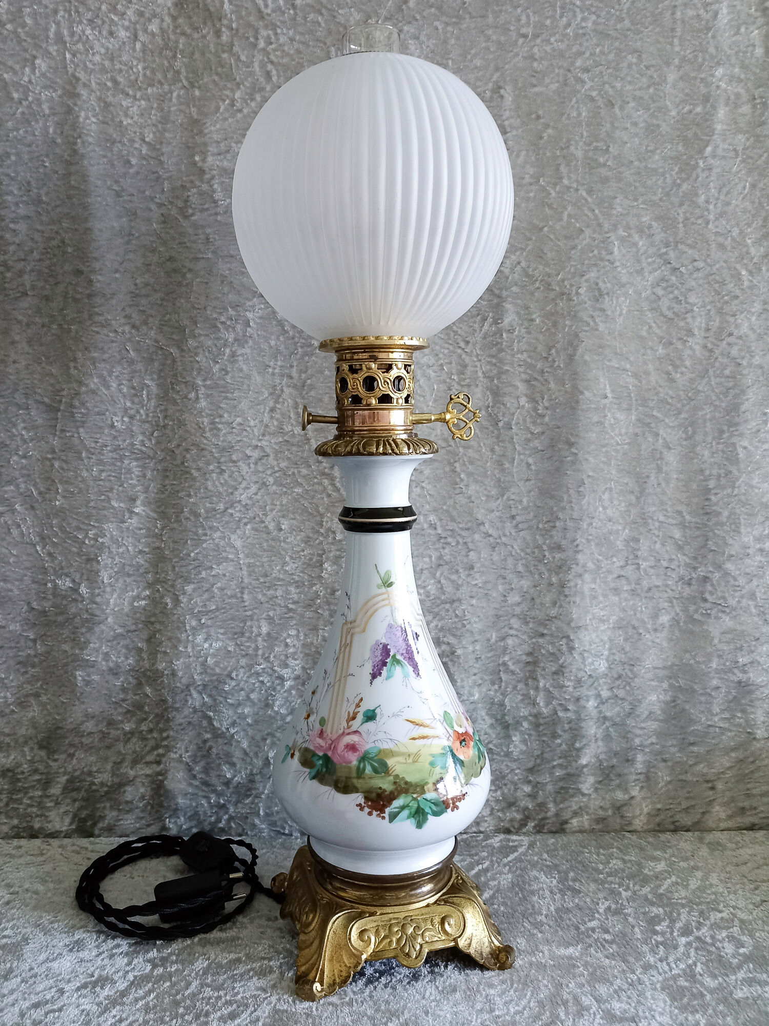 Old electrified porcelain oil lamp