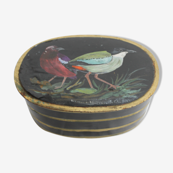 Napoleon III style metal box with painted and signed leather