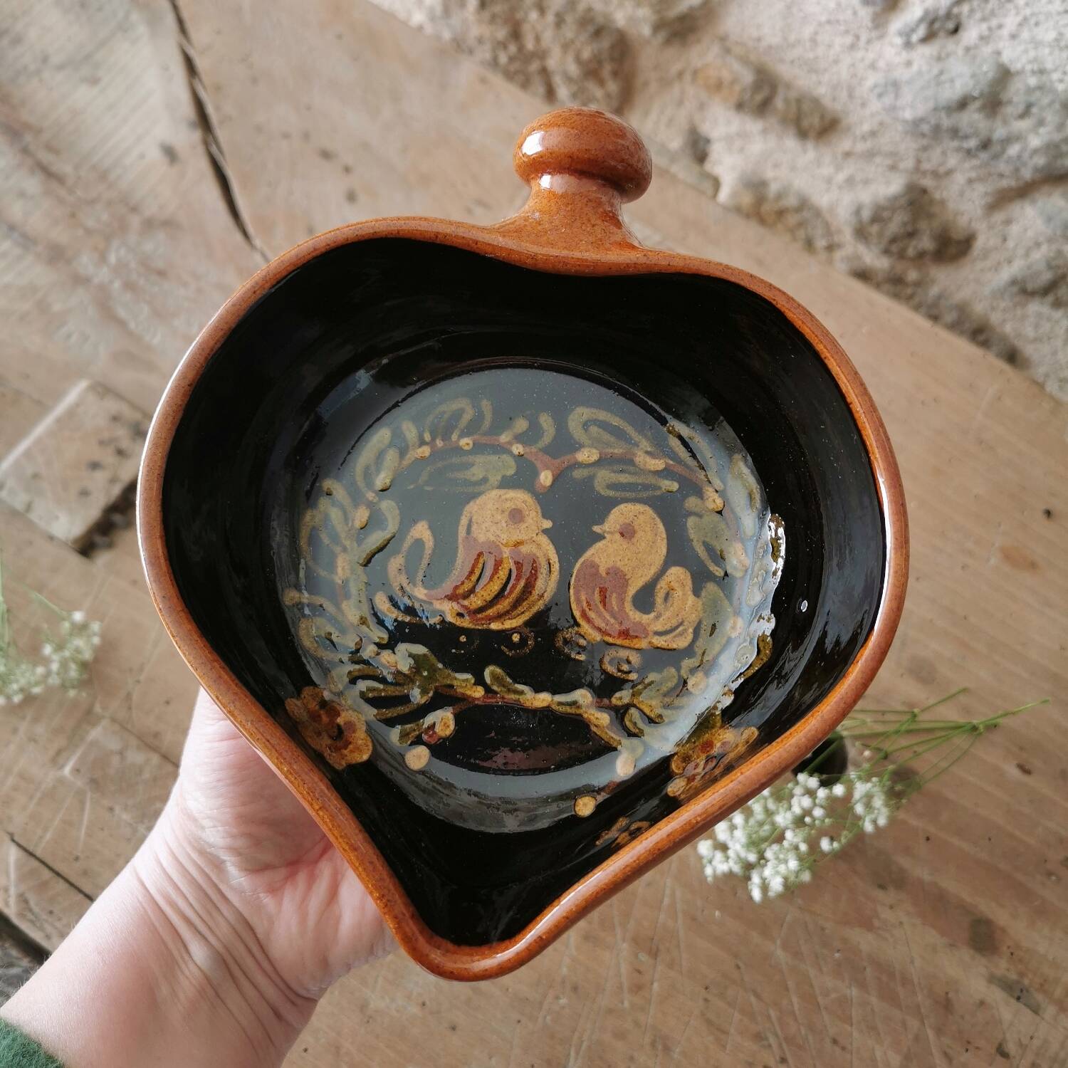 Alsatian Caquelon Bowl, Robert Hausser's love birds