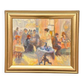Original Swedish Oil on Canvas – “Café Interior” by Don Hughes – Signed S. Hughes – Vintage & Framed – 44 × 52 cm (17.3" × 20.5")