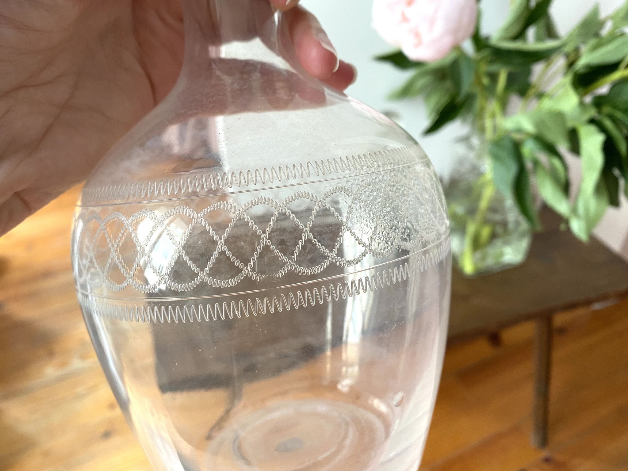 Vintage 60s chiseled glass decanter