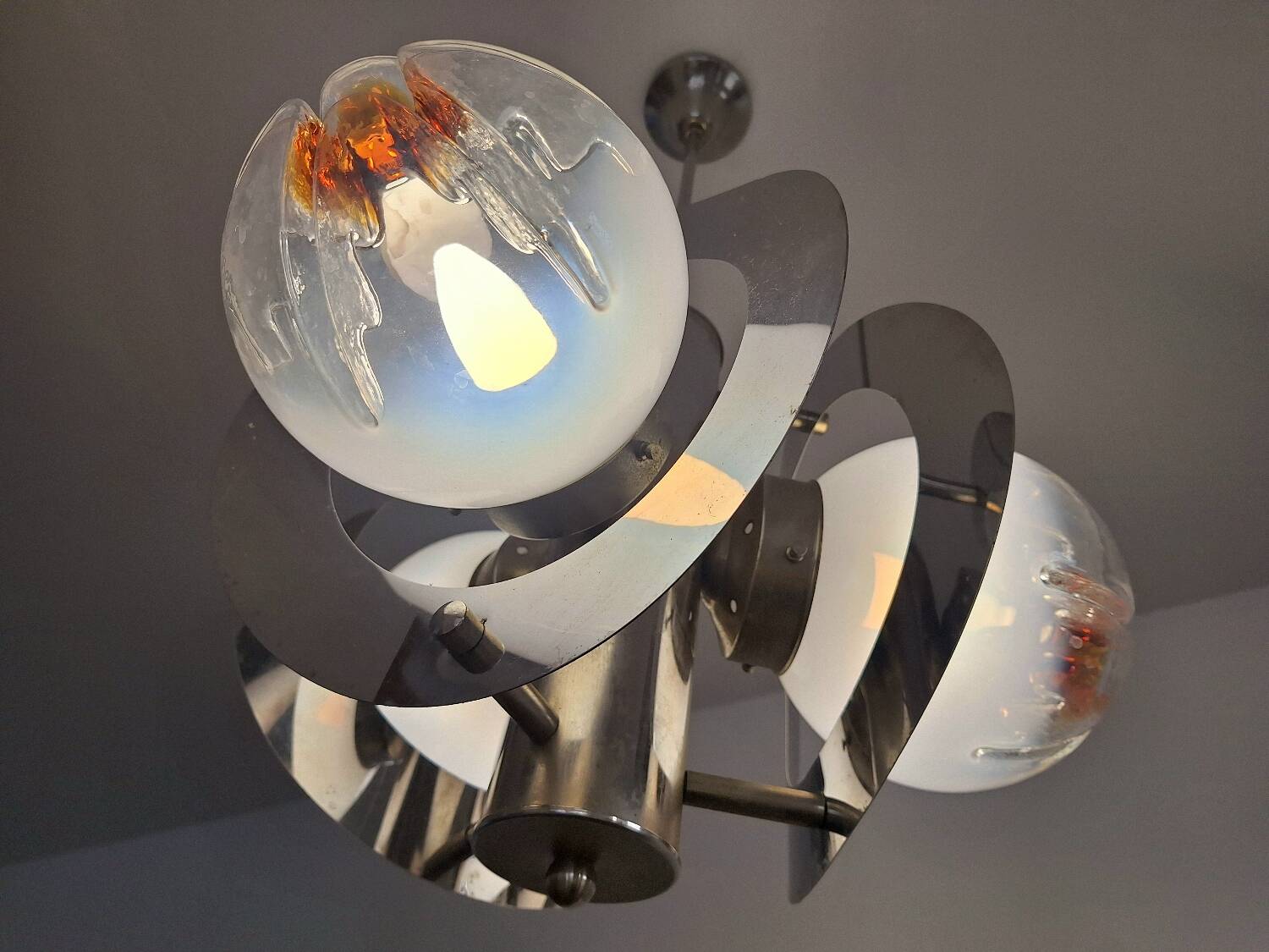 Vintage Mazzega chandelier in Murano glass, designer pendant light