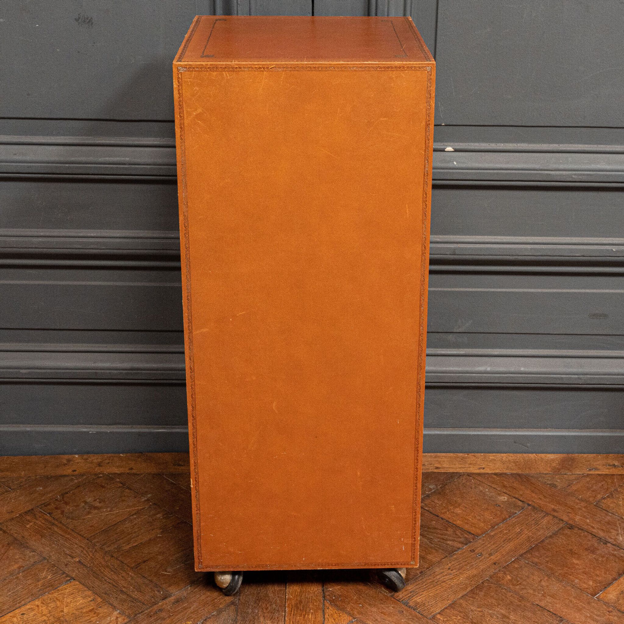 Furniture Cardboard chiffonnier leather patina fawn struck with iron 5 drawers