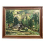 Knife-stamped painting of a mountain