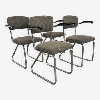 Lot de 4 fauteuils Gispen tissu rayé Pays-Bas, années 60