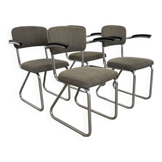 Lot de 4 fauteuils Gispen tissu rayé Pays-Bas, années 60