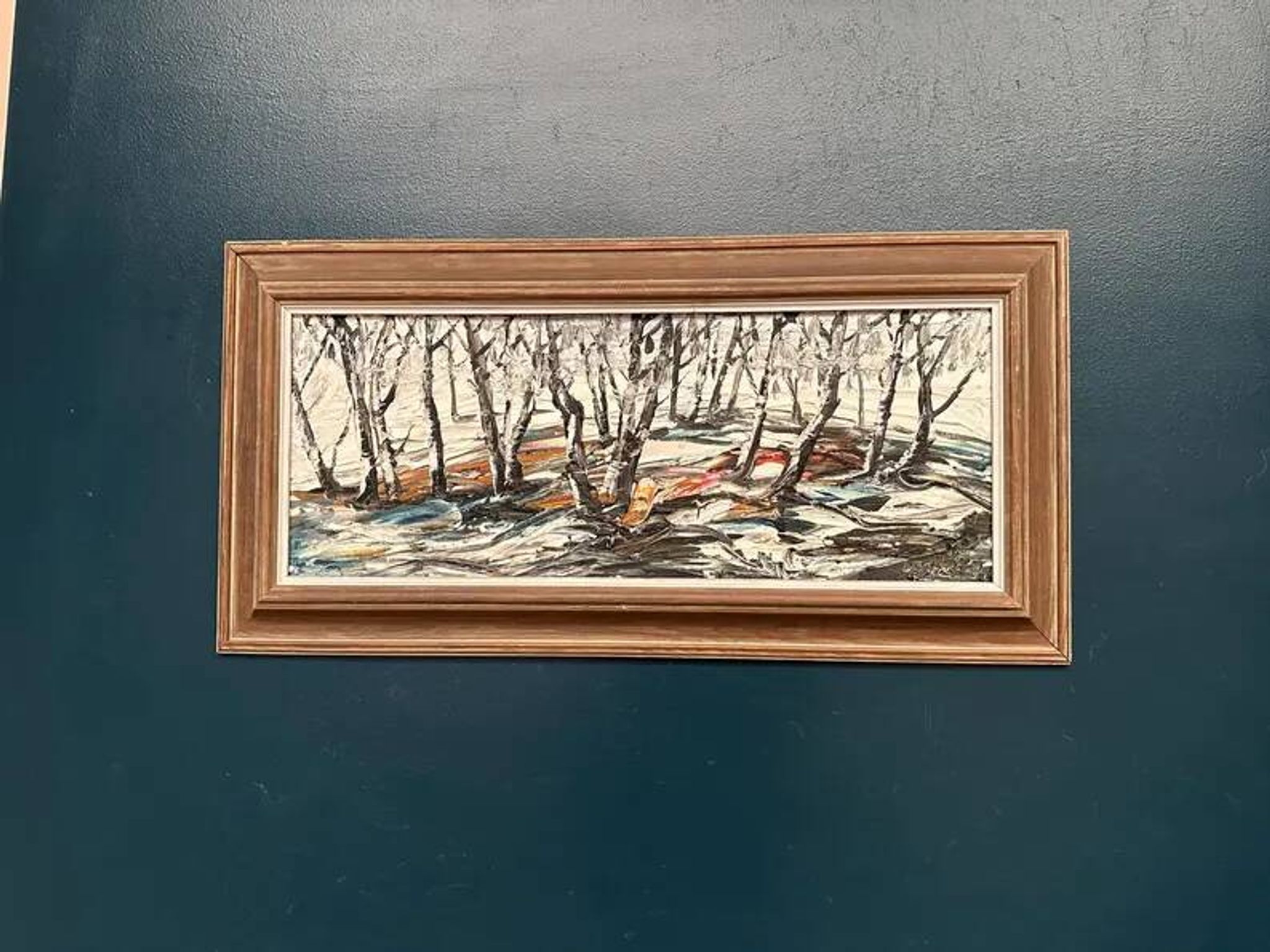 Oil on Swedish panel - "Forest in Winter" - Signed - Vintage and Framed