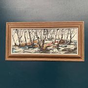 Oil on Swedish panel - "Forest in Winter" - Signed - Vintage and Framed