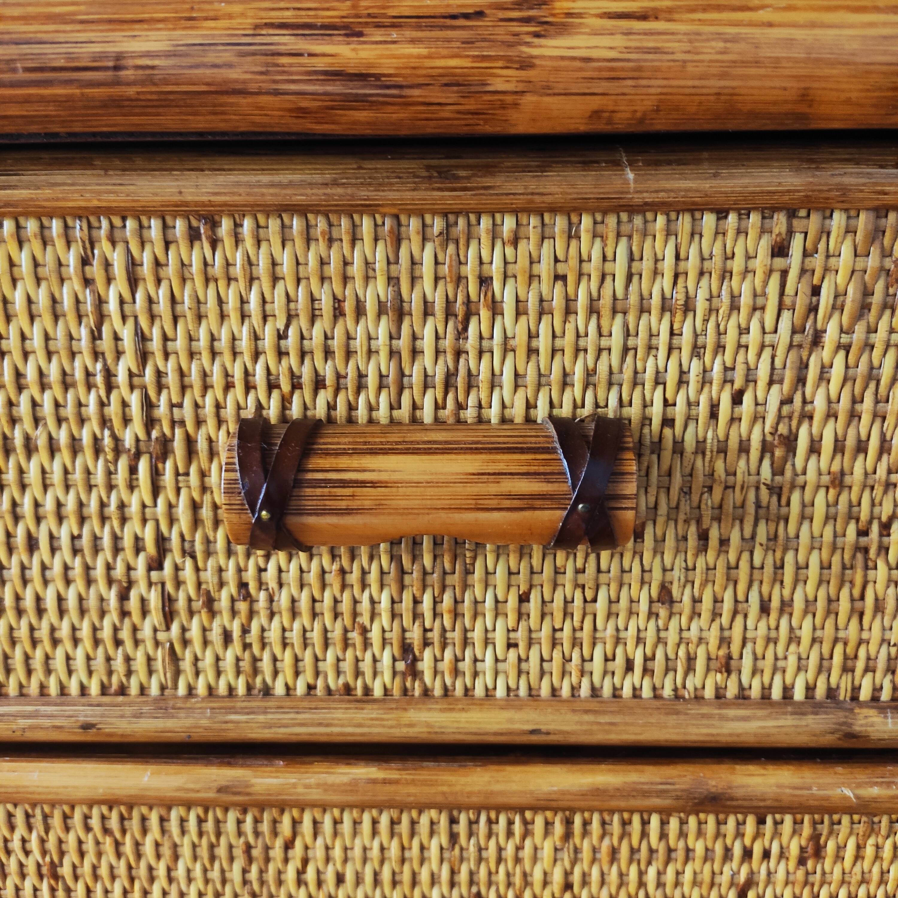 Vintage wicker and rattan chest of drawers