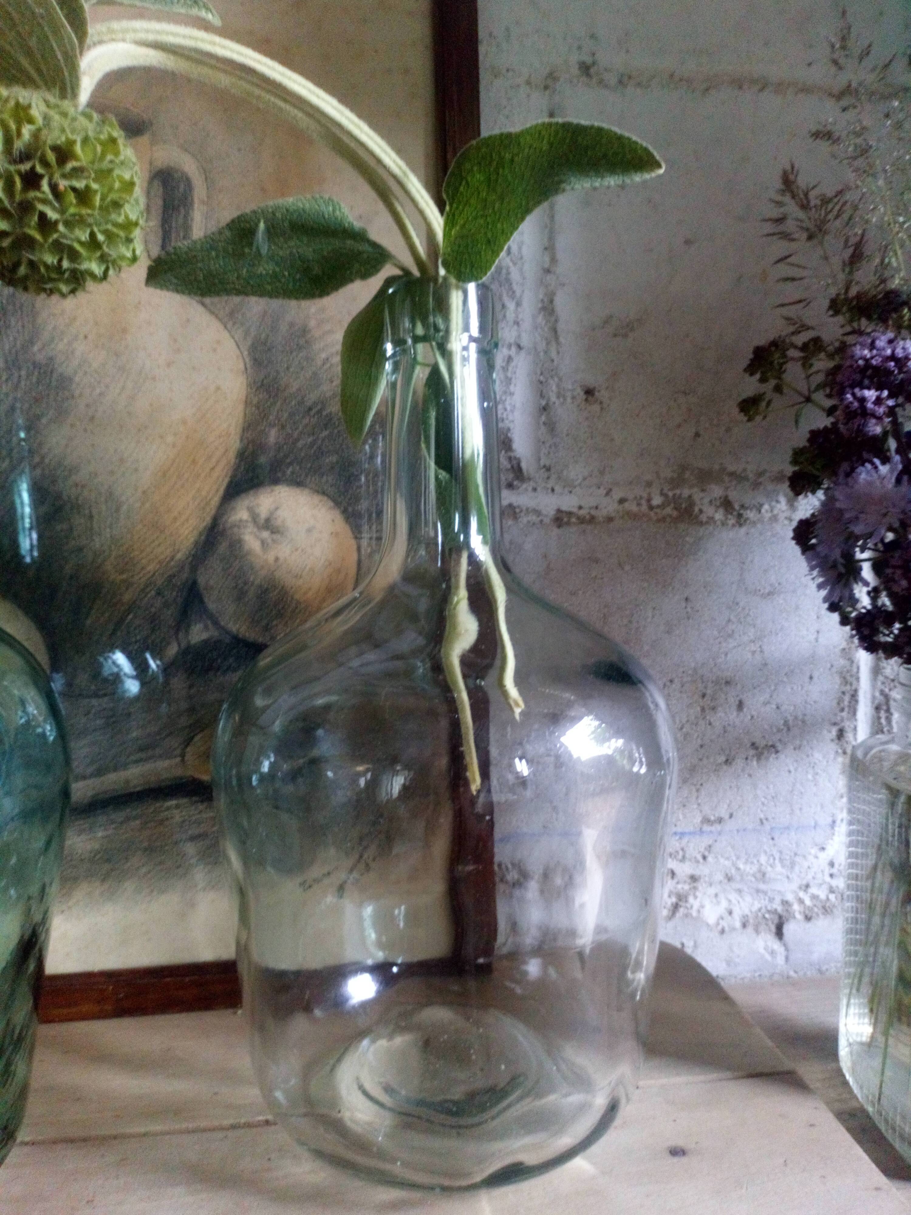 Dame-jeanne de forme allongée en verre transparent